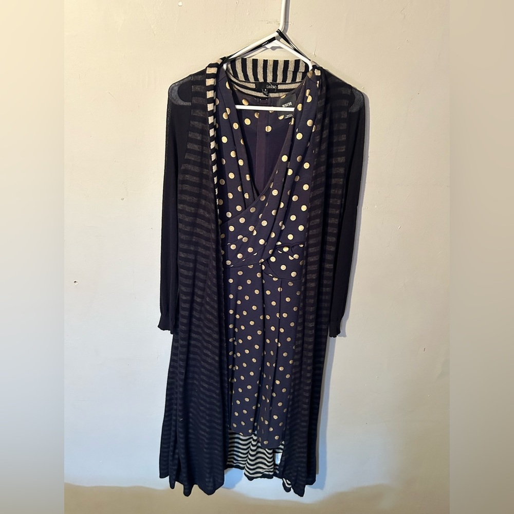 Blue and gold polka dot dress